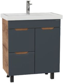 Тумба под раковину напольная Onika Айленд 107069 с корзиной 70 см графит/дуб крафт золотой